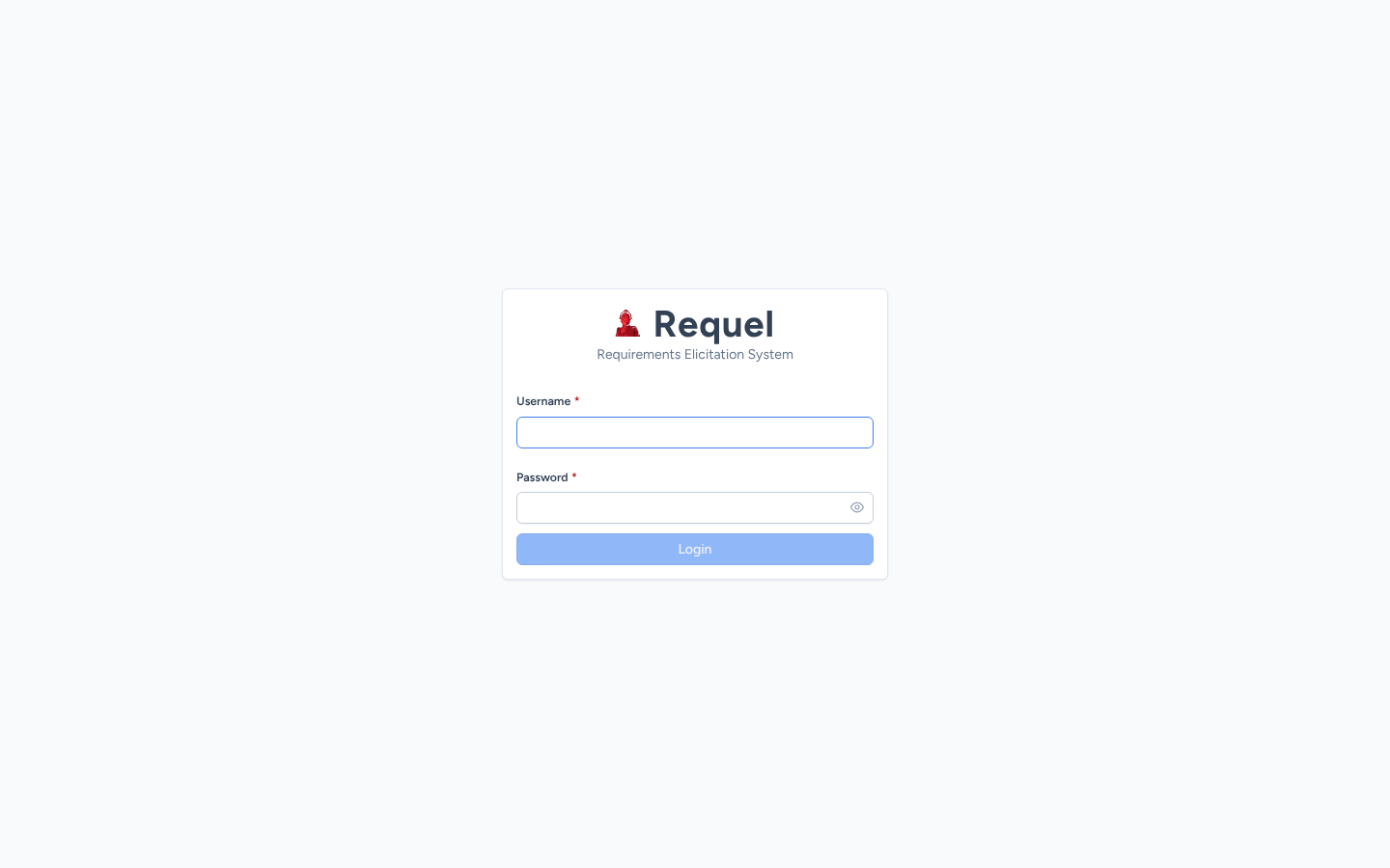 The Requel login page with username and password fields.